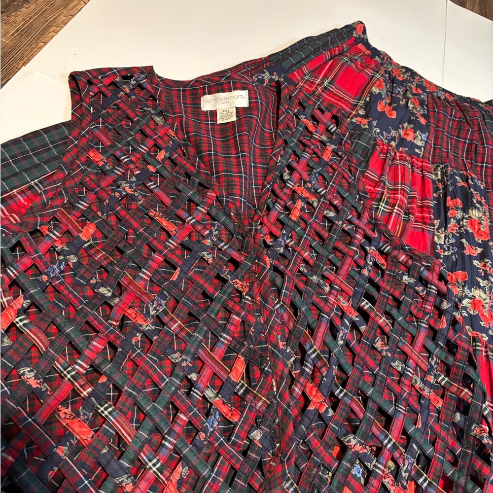 Petite Sophisticate PXL 2 pc vest & skirt patchwork plaid & floral - Picture 2 of 13